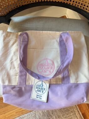 Trader Joe's Canvas Tote Bag - Lavender & Cream
